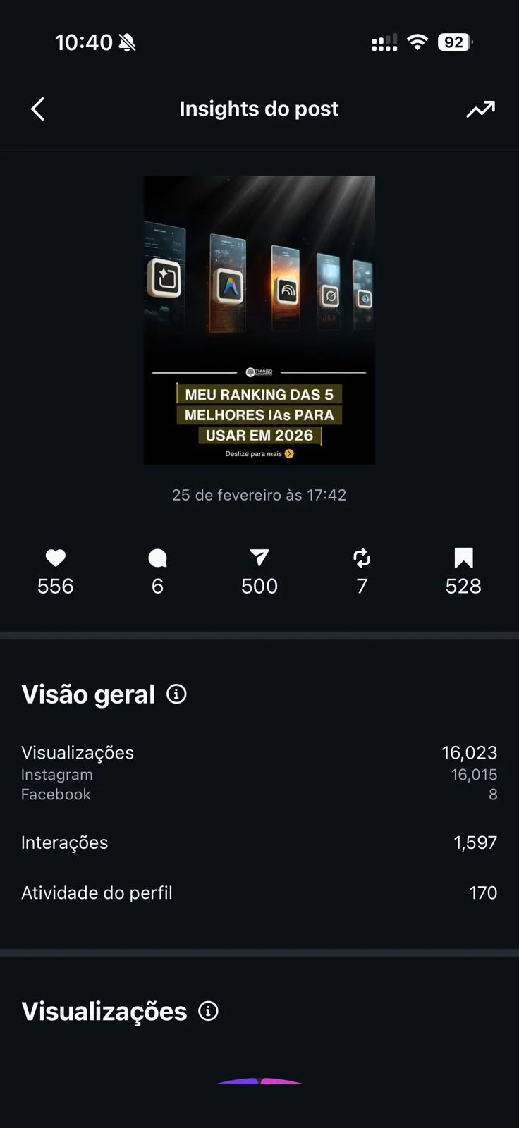 Print final de resultados reais no Instagram com a Fábrica